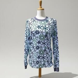 Pact Organic Cotton Pajama Top Sz M Purple Snowflakes Long Sleeve Cozy Holiday